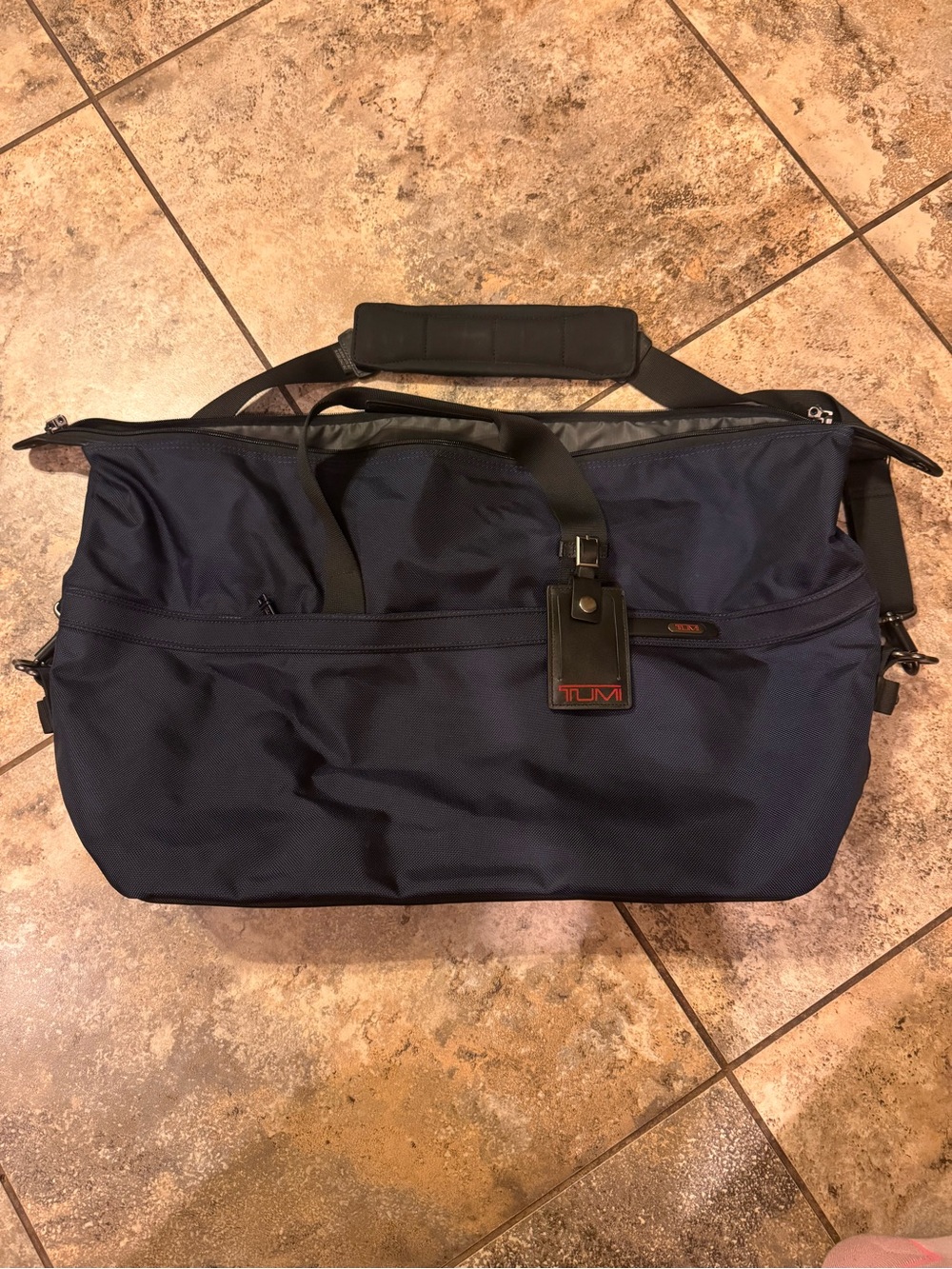 Authentic TUMI Alpha Expandable Duffel Satchel Travel Bag - Navy